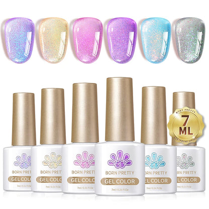 BORN PRETTY 7ml Glitter Gel Nail Polish Set Sparkly Shiny Gold Silver Pink Glitter Gel Polish Kit Winter Christmas Gift Box
