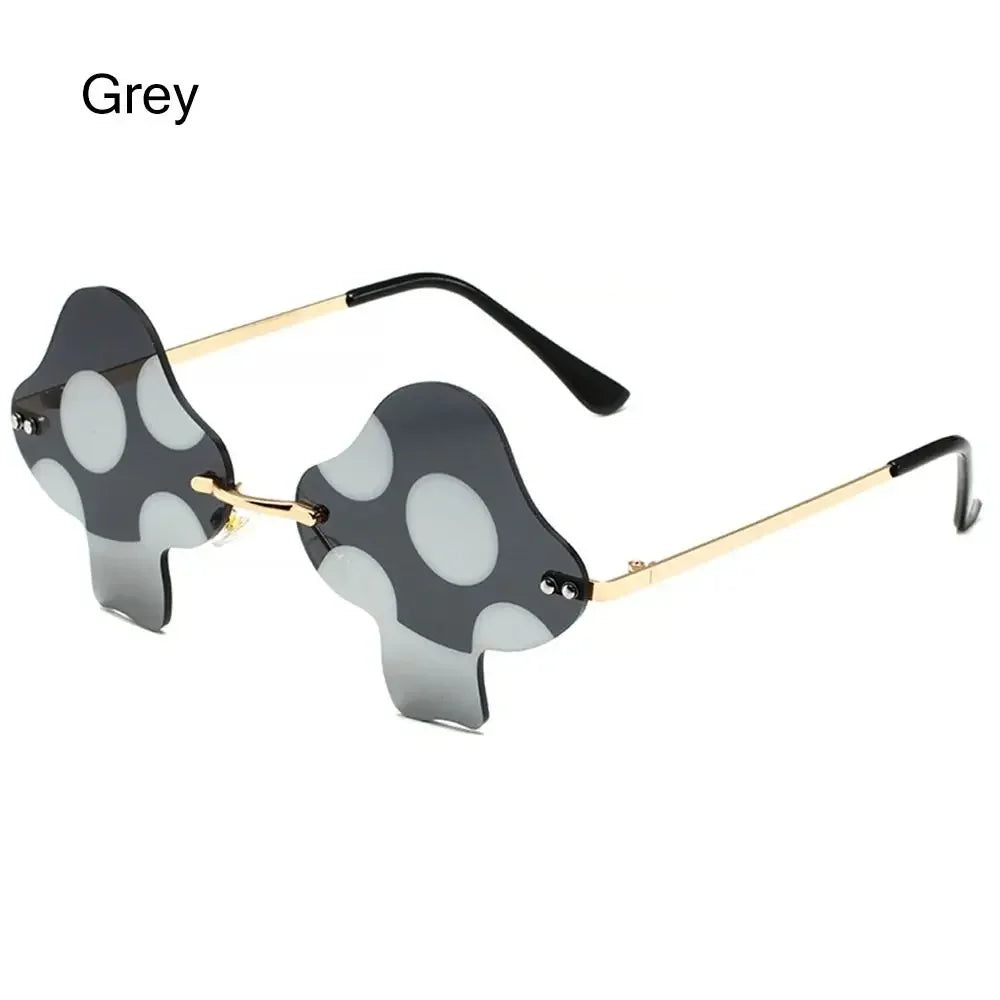 Mushroom Shape Sunglasses Irregular Rimless Sun Glasses Trendy Fun Sunglasses for Women Men Halloween Party Cosplay Eyewear
