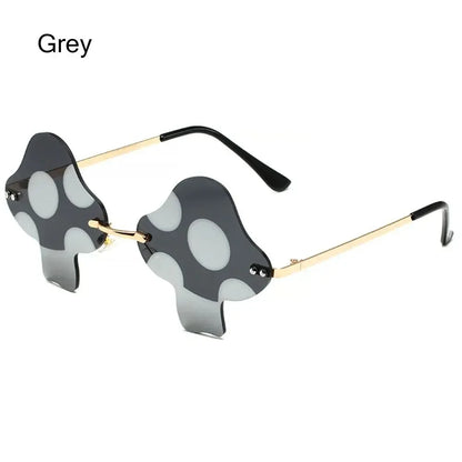 Mushroom Shape Sunglasses Irregular Rimless Sun Glasses Trendy Fun Sunglasses for Women Men Halloween Party Cosplay Eyewear