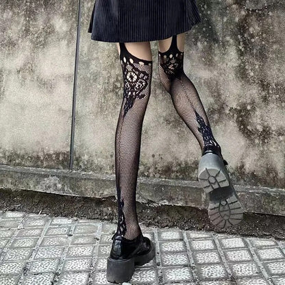 Gothic Dark Girl Long Sexy Fishnet Stockings Women Classical Design Harajuku Emo Mesh Tights Lingerie Thigh High Garters Hosiery