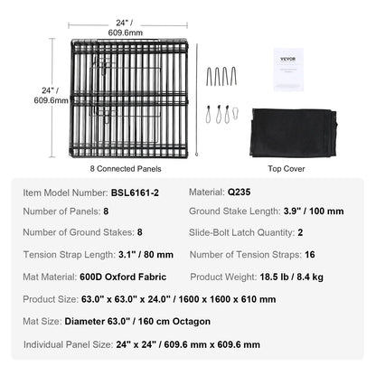 VEVOR Dog Playpen 8 Panels Foldable Metal Dog Exercise Pen Pet Fence with Bottom Pad Cover for Puppy Outdoor Camping Yard Kennel