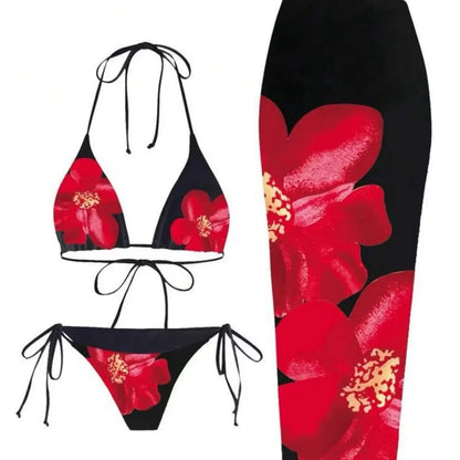 Sexy Print Three-piece Swimsuit Set Charms Lilies Limited Edition Bikini Set Attractiveness Sensuality Fashionable Women's Wear