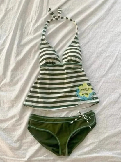 2026 new summer Y2K sexy hanging neck, backless slim fit striped set, beach vacation party, spicy girl, fashion trend suit
