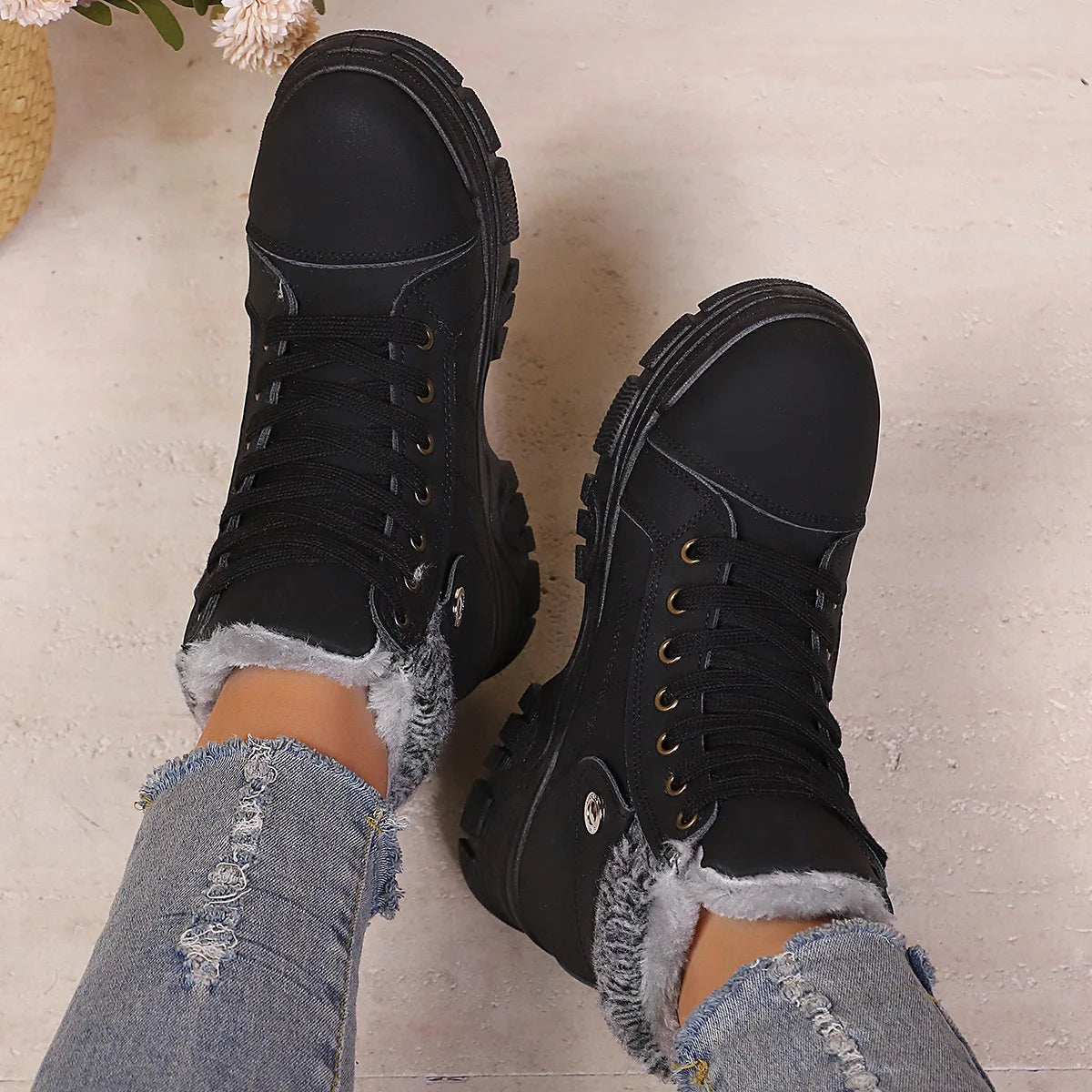 Winter Women's Boots Fashion High Top Warm Cotton Boots 2026 Winter New Women's Snow Boots Leather Casual Ankle Boot Botas Mujer