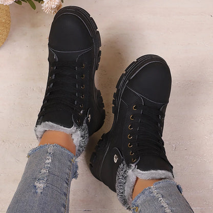 Winter Women's Boots Fashion High Top Warm Cotton Boots 2026 Winter New Women's Snow Boots Leather Casual Ankle Boot Botas Mujer