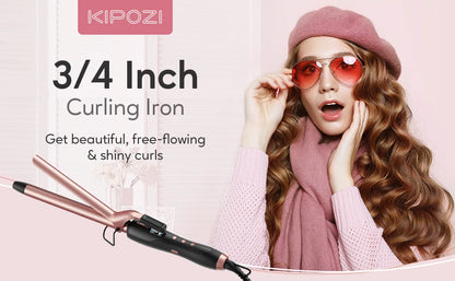 KIPOZ Curling Wand 19mm, Ceramic Barrel Pro hair curler with Adjustable Temperature, Include Heat Resistant Glove Travel Size