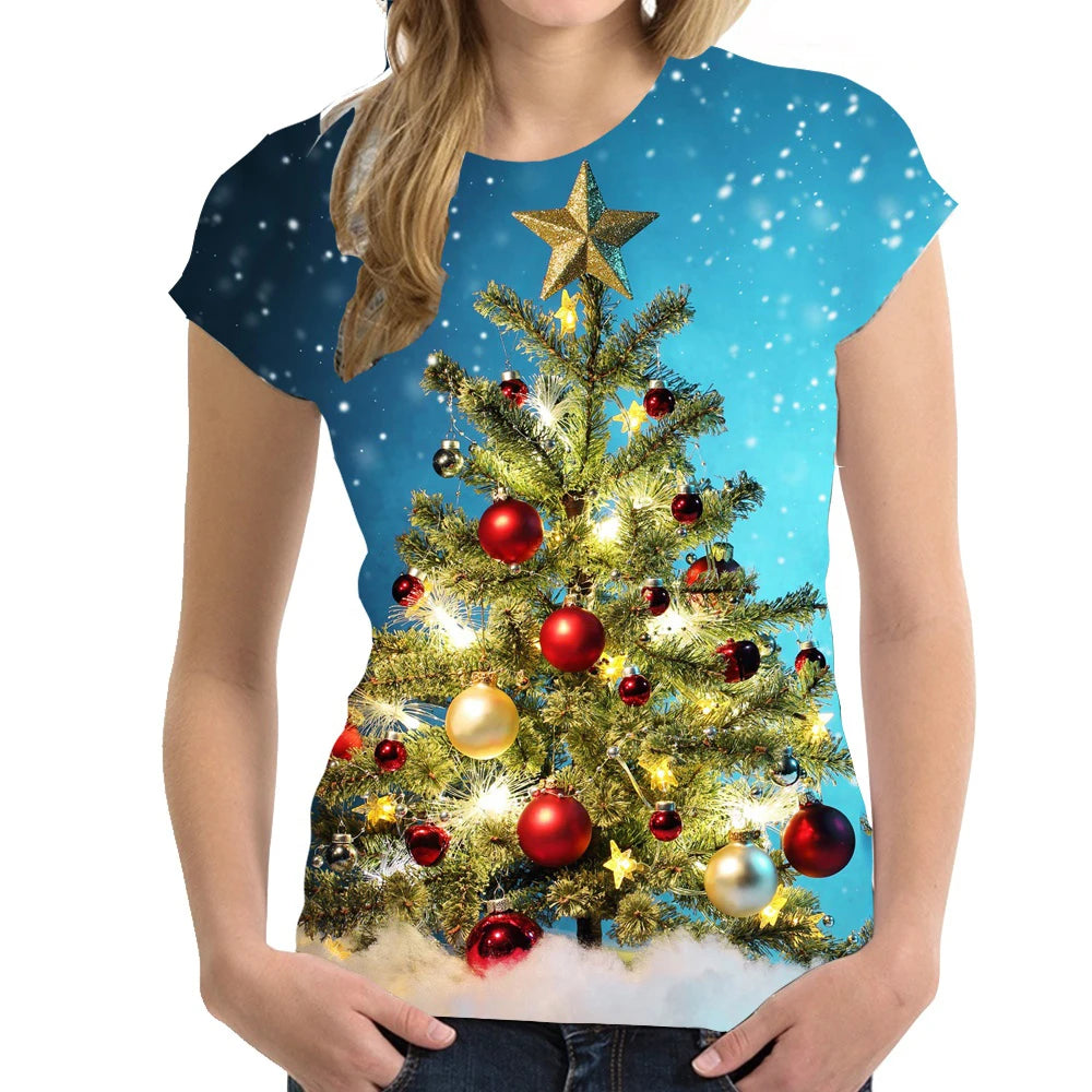 Christmas T-Shirts 3D Print Women Fashion Streetwear O-Neck Oversized Short Sleeve T Shirt Harajuku Y2k Tops Tees Woman Clothing
