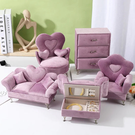 Pink Sofa Shape Jewelry Box Beautiful Case Fashion Jewellery Store Showcase Holder Organizer