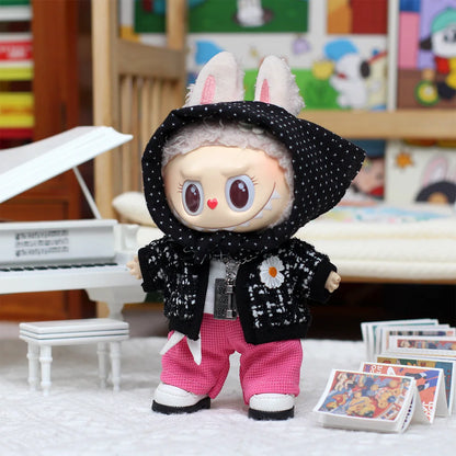 Clothes For Labubu 17cm Outfit Accessories for The Monster Korea Kpop Labubu Idol V1 V2 V3 Clothing GD K-Pop Cool Suit Straw Hat