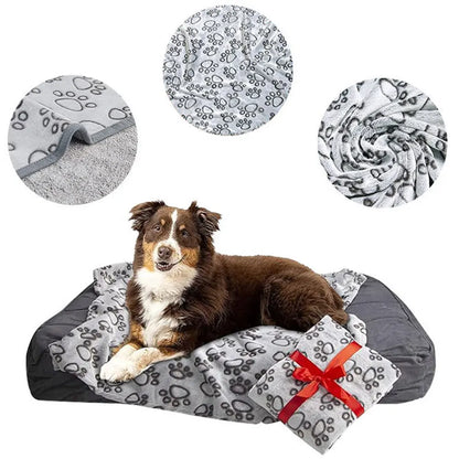 Flannel Dog Blanket Paw Print for Dog Cat Pet Sleep Mat Washable Pet Blanket for Sofa Bed Car Seat