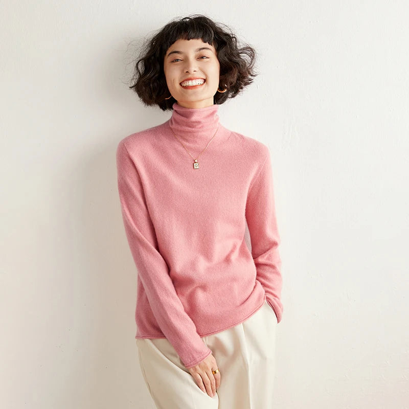 New Women's Cashmere Sweater 100% Pure Cashmere Knitted High Collar Hoodie Hot Selling Soft Solid Color Women's Top