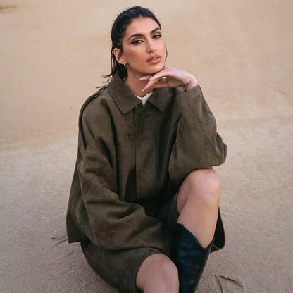 Women's 2025 new Jackets Autumn Fashion Loose Bat Sleeves Elegant Women's Jackets Chic Street Youth Autumn Long Sleeves Coats