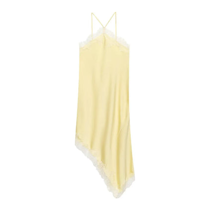 2025 Sexy Lace Spliced Sling Dresses For Women Elegant Sleeveless Backless Irregular Hem Dress Lady Chic Holiday Party Wear