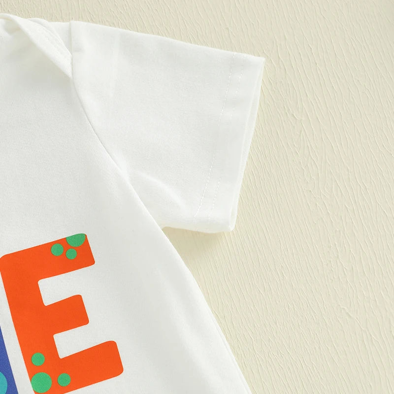 Baby Boys 1st Birthday Outfits Dinosaur Print Short Sleeve Bodysuit and Pants 2Pcs Clothing Set for Toddler Boys Party Wear