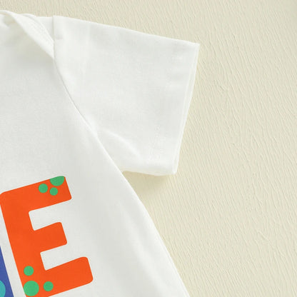 Baby Boys 1st Birthday Outfits Dinosaur Print Short Sleeve Bodysuit and Pants 2Pcs Clothing Set for Toddler Boys Party Wear