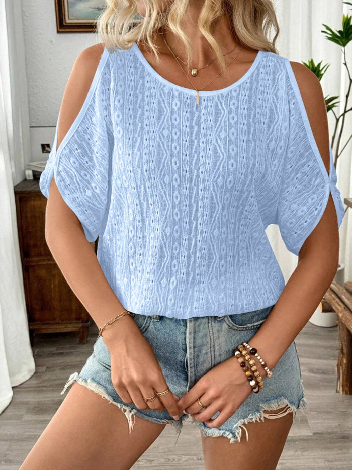 Simple Women's Fashion Blouses Spring Summer New Sexy Off-Shoulder Hollow Bat Short Sleeve T-Shirt Top For Women Casual Shirts