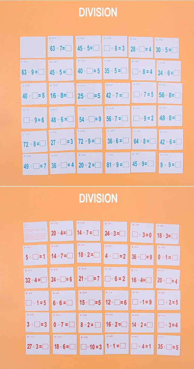 Mathematical Math Learning Tool Montessori Training Math Erasable Add Subtract Multiply and Division Table Cards Seheck for Kids