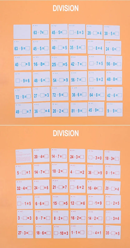 Mathematical Math Learning Tool Montessori Training Math Erasable Add Subtract Multiply and Division Table Cards Seheck for Kids