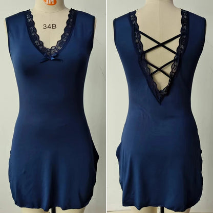 Fashion Casual Nightdress American Spice V-neck Sleeveless Dress Can Be Worn Outside The Home Wear Night Wear
