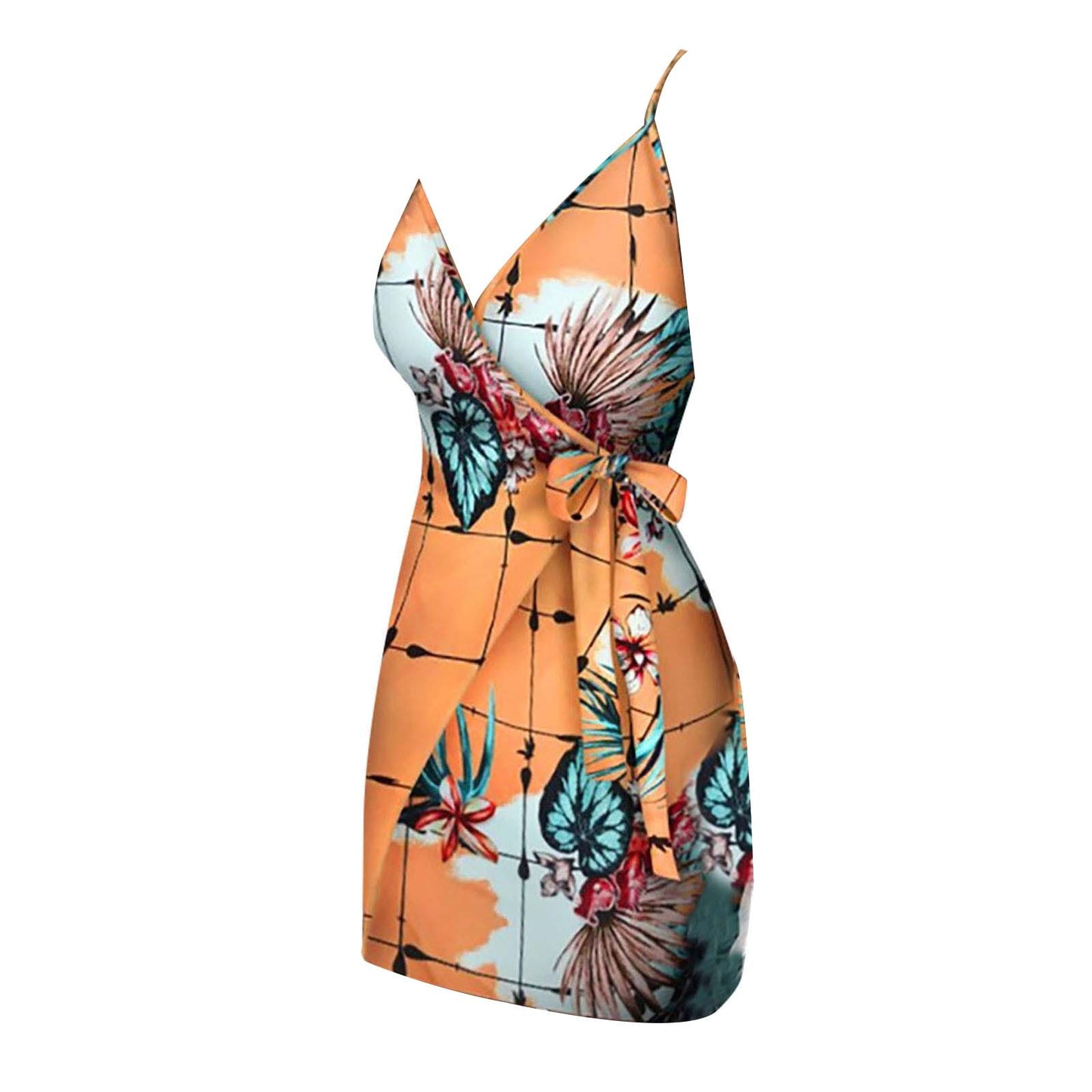 2023 New Sexy Suspender Dress Women Fashion Floral Printing Sleeveless V Neck Robe Summer Boho Tie Waist Dress Formal Dresses