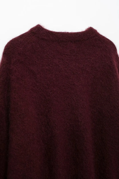 HH Autumn Sweater For Women Fashion Vintage Wine Red Knitted Pullover Long Sleeve O Neck Sweatshirt High Street Knitwear Top