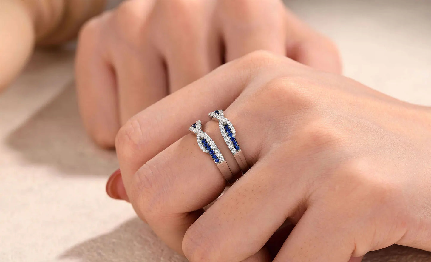 Newshe 925 Sterling Silver Black Blue White 5A Grade Cubic Zircon Wedding Ring Enhancer for Women Twist Rope Design Fine Jewelry