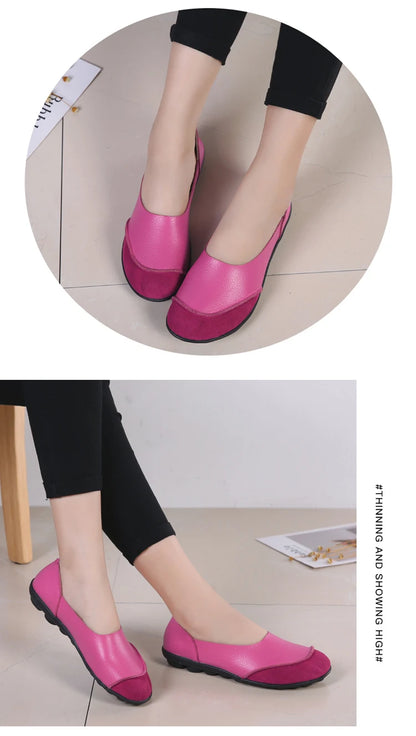 Women's shoes casual flat walking low heel loafers leather solid color large size casual single shoe work shoes44