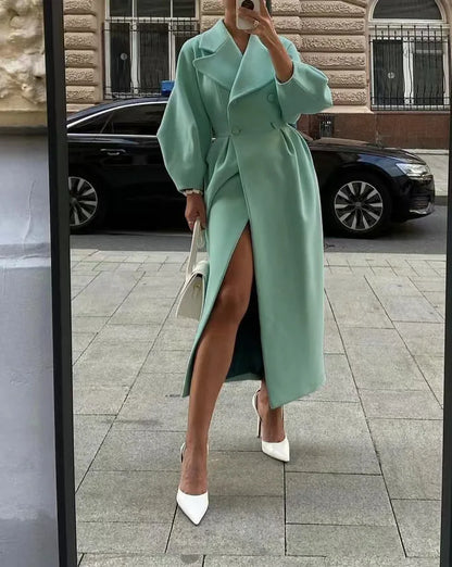 Winter Coat for Women Elegant Lantern Sleeve Lapel Collar Trench Coats Vintage Chic Long Jackets Overcoat 2023 Luxury Outwear