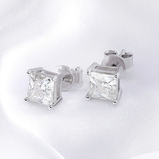 Smyoue Princess Cut 0.4-5CT Moissanite Stud Earrings for Women Men VVS Simulated Diamond Ear Studs 925 Sterling Silver Jewelry