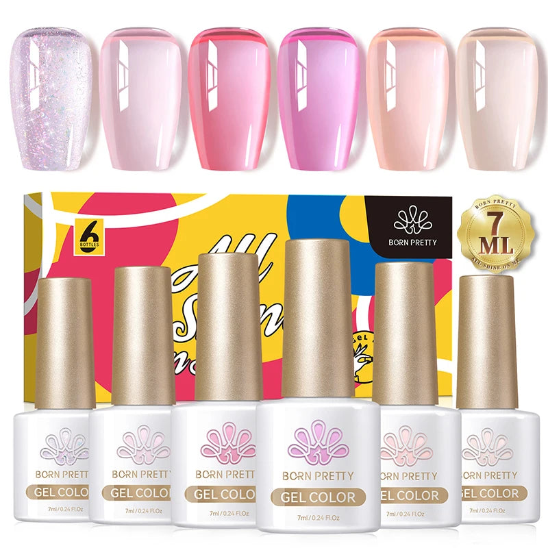 BORN PRETTY 7ml Glitter Gel Nail Polish Set Sparkly Shiny Gold Silver Pink Glitter Gel Polish Kit Winter Christmas Gift Box