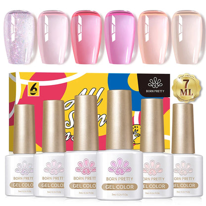 BORN PRETTY 7ml Glitter Gel Nail Polish Set Sparkly Shiny Gold Silver Pink Glitter Gel Polish Kit Winter Christmas Gift Box