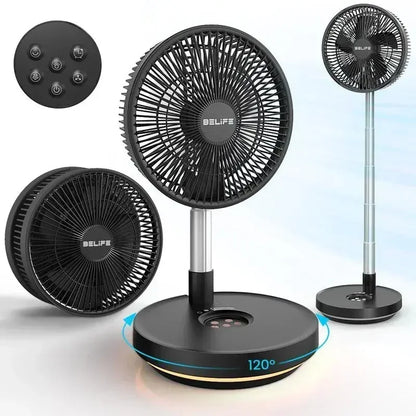 Belife X10 Portable Fan, Cordless Oscillating Fan with Remote, Foldable Telescopic Adjustable Height Fan with LED Light & Timer