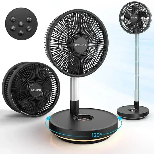 Belife X10 Portable Fan, Cordless Oscillating Fan with Remote, Foldable Telescopic Adjustable Height Fan with LED Light & Timer