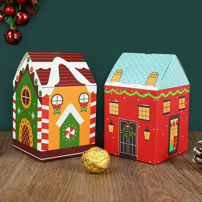4pcs Christmas House Shape Candy Box Cartoon Merry Christmas Gift Packaging Chocolate Box Navidad 2025 New Year Party Kids Gifts