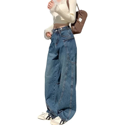 Autumn 2025 High Waist Slim Tapered Wide Leg Jeans Y2K Vintage Blue Denim Pants Dongdaemun Curved Hem for Women