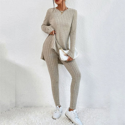 Autumn Winter 2 Pieces Set Women Knitted Long Sleeve O Neck Tops Slim Fit  Pants Sets Casual Elegant Warm Sport Trousers Outfit