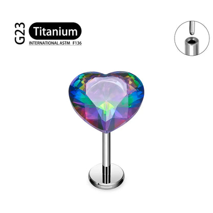 ASTM F136 Titanium 18G/16G Threadless Push Pin Labret Stud CZ Heart Cartilage Earring Helix Tragus Nose Stud Piercing