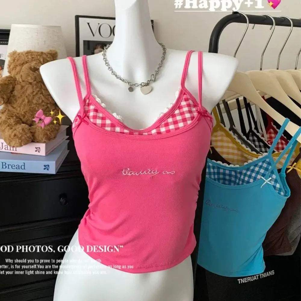 Sexy Plaid Tank Top With Chest Pad Fashion Slim Vest Women Backless Innerwear Camisole Sweet Spicy Girl Women Summer Top 2025