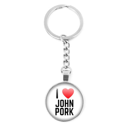 New John Pork Is Calling Answer Call Phone Humor Funny Pig Lover Graphic Meme Glass Dome Pendant Cabochon Keychain Jewelry Gifts