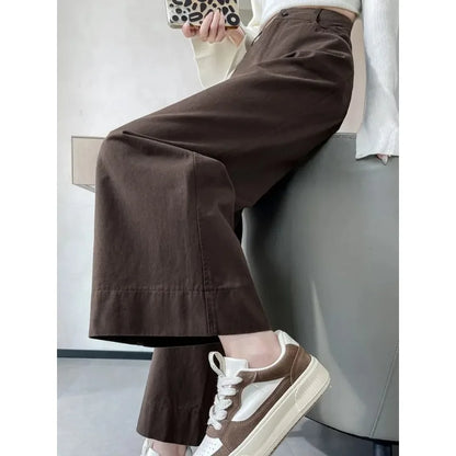 Fashion Temperament for Women Spring Autumn New High-waisted Nine-point Straight Narrow Wide-leg Pants