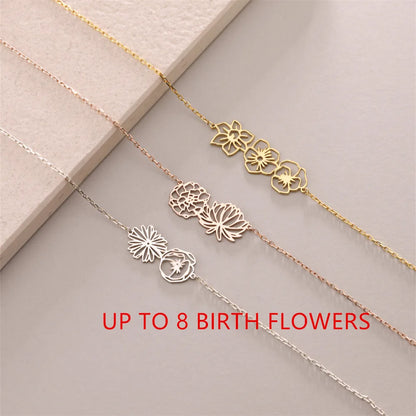 Combined Birth Flower Bracelets Women Custom Jewelry Multiple Birthflower Pulseras Stainless Steel Personalized Christmas Gift