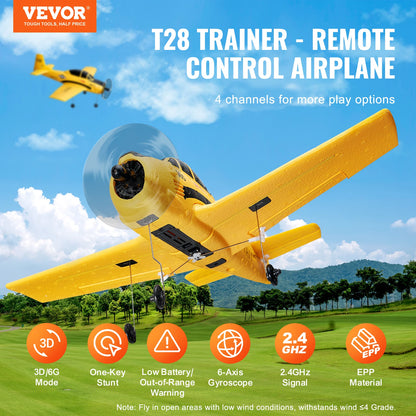 VEVOR RC Plane 2.4G 4CH Remote Control Airplane with 6-Axis Gyro Stabilizer Aircraft Toy RC Glider for Kids Beginners Boys Gifts