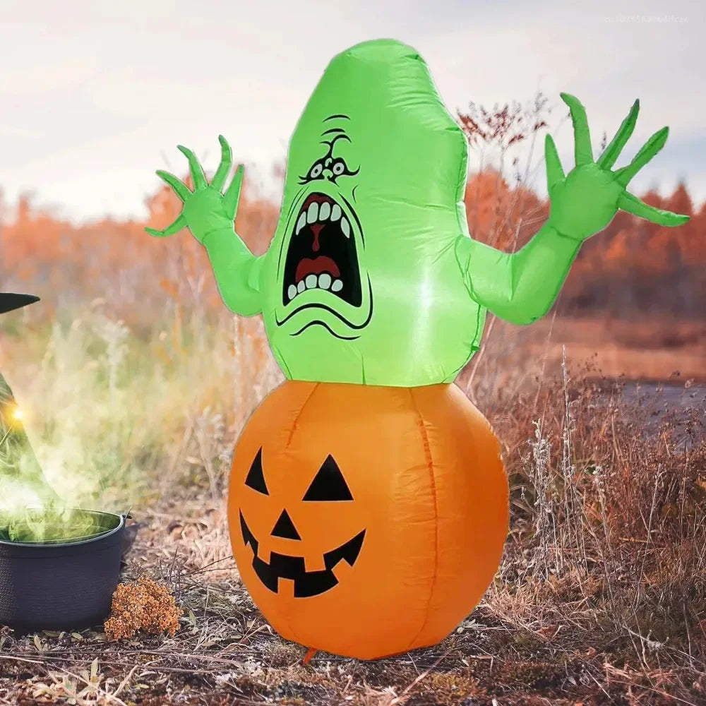 5FT Halloween Inflatable Toy Green Headed Ghost Pumpkin Inflatable Air Model 1.5m Inflatable Air Model Courtyard Decoration Prop