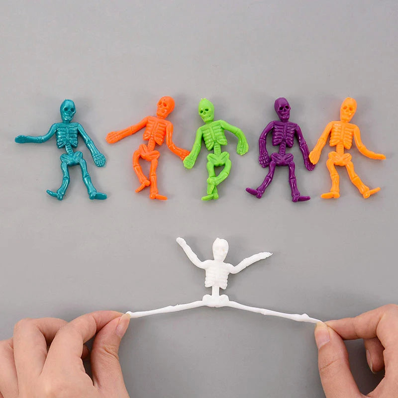 16Pcs Halloween Stretchable Skeleton Man Kids Party Favors TPR Soft Rubber Zombie Horror Doll Stress Relief Toy Halloween Gifts