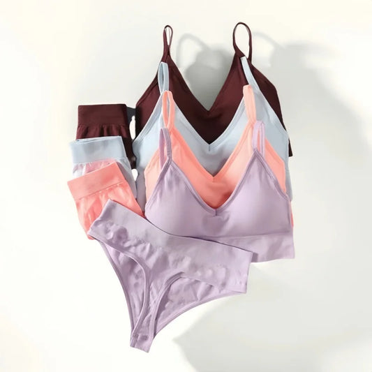 Sexy Women Bra Panties Set High Rise G-String Sports Bra Top Seamless Underwear Fitness Bra Top Female Lingerie Set Intimates