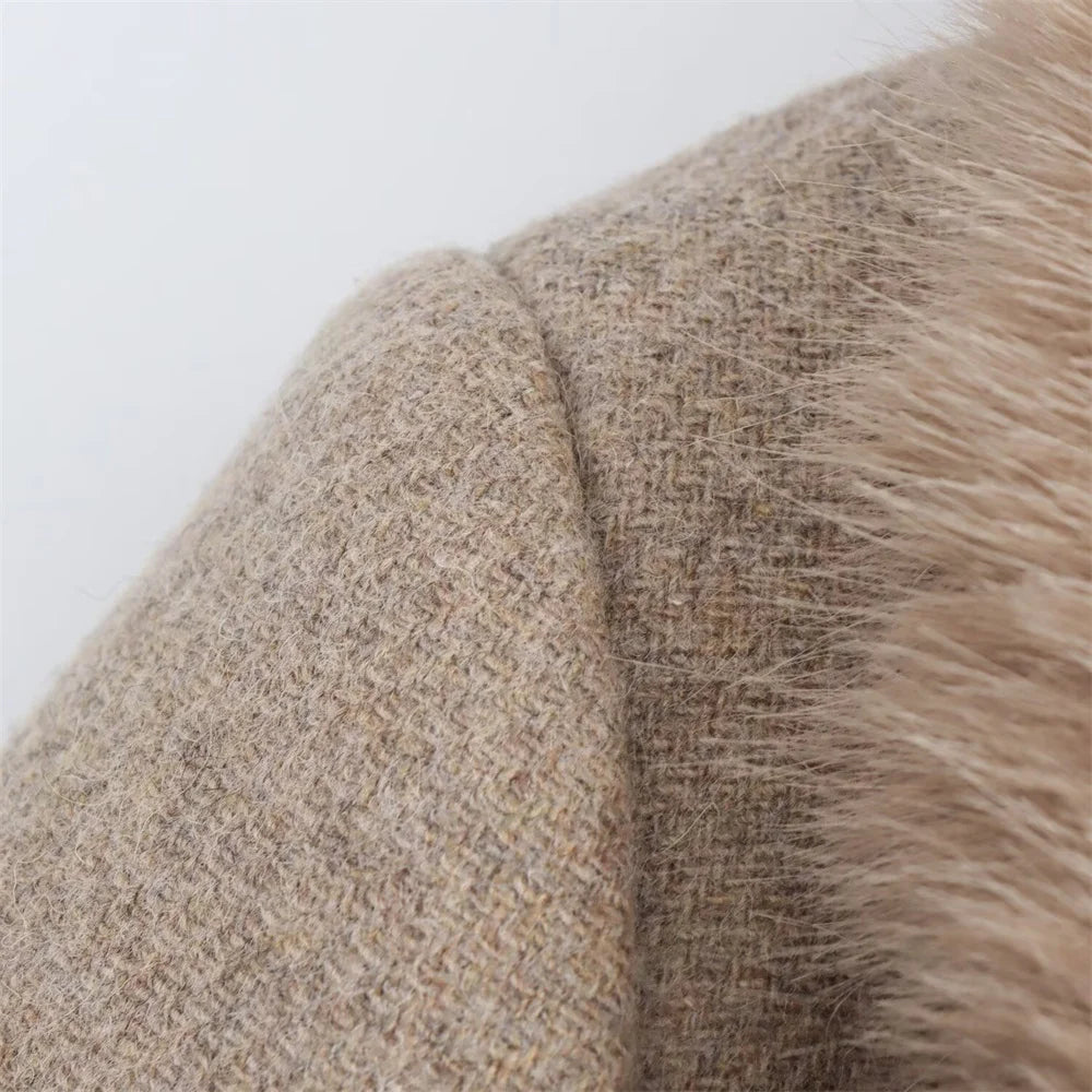 Women's Belt Warm Fur Collar Coat Flip Collar Pocket Button Decoration Autumn/Winter New Women's Wear