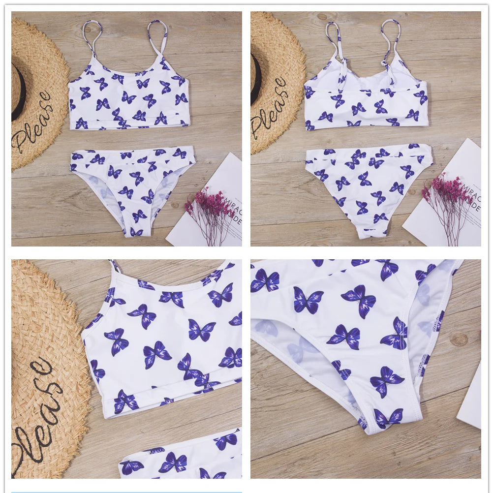 7-14Year Butterfly Print Child Bikini Set 2025 Girls Swimsuit Swimwear For Kids Summer Brazilian Teen Baby Swimming Suit Biquini