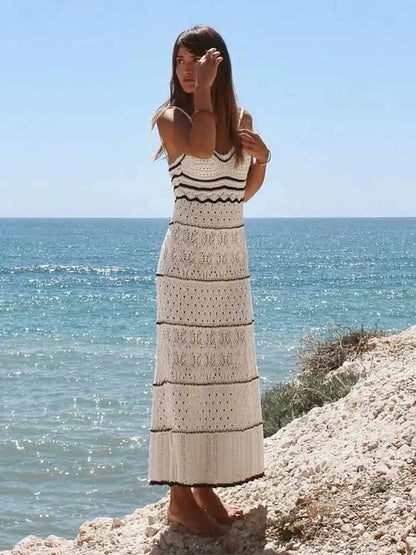 TRAFZA Women's Beach Wind Slim Sling Long Dress New Fashion Street Shoot Sleeveless Sexy Midi Long Dress Elegant Women's Fashion
