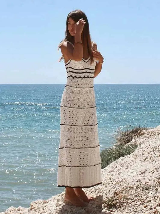 TRAFZA Women's Beach Wind Slim Sling Long Dress New Fashion Street Shoot Sleeveless Sexy Midi Long Dress Elegant Women's Fashion