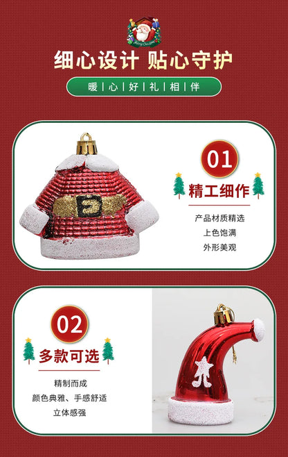New Christmas Decorations Plastic Painted Boots Clothes Hats Small Ornaments Pendants Christmas Tree Decorations Fabric Hangings